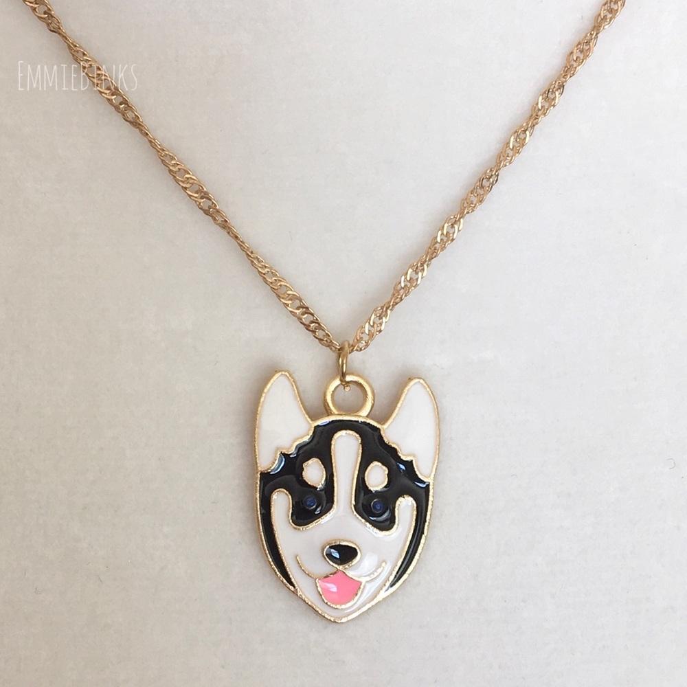 New ‘Puppy Love’ Siberian Husky Puppy Dog Pendant Necklace / Gold Plated Pup - Picture 4 of 13